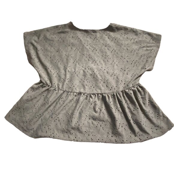 Nanette Lepore Eyelit Peplum Blouse-Short Sleeve-Green-Small-GUC - Picture 6 of 6